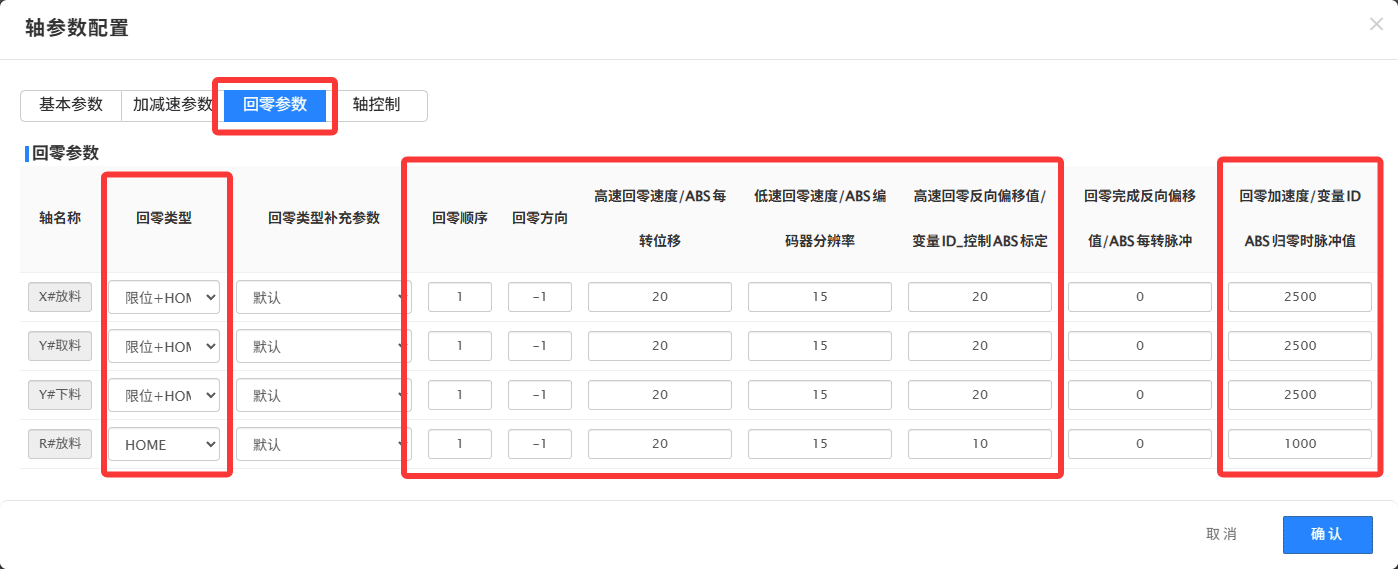 图9 轴参数配置-回零参数