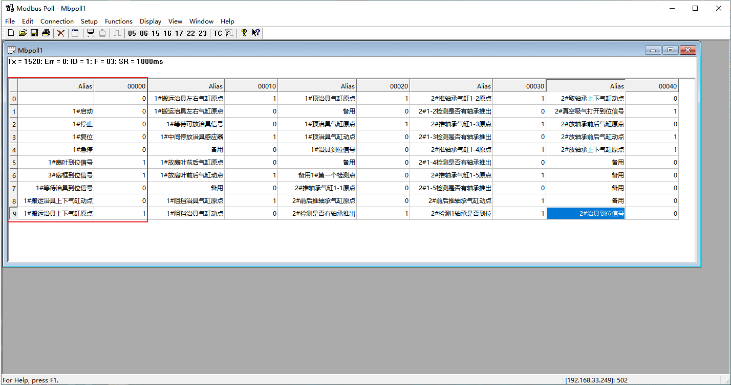 图3 Modbus-Poll显示读取设备对应变量ID数据
